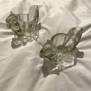Vintage Pair of Avon Squirrel Glass Candle / Votive Holders